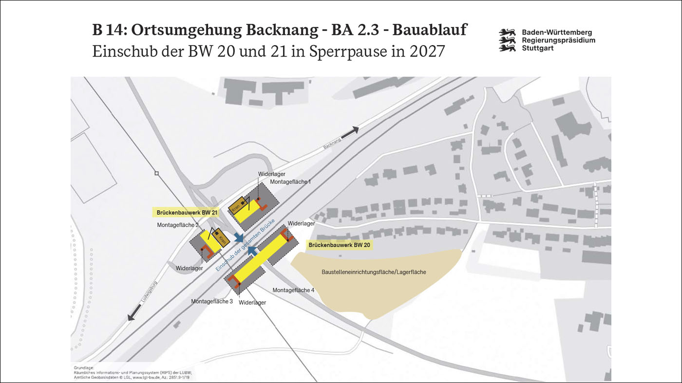 Neubau der B 14 Nellmersbach – Backnang/West Vollsperrung der B 14 im Bauabschnitt 2.3 Bahnbrücken