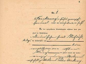 Auszug Heiratsregister Nummer 1 von 1871 | © Stadtarchiv Backnang