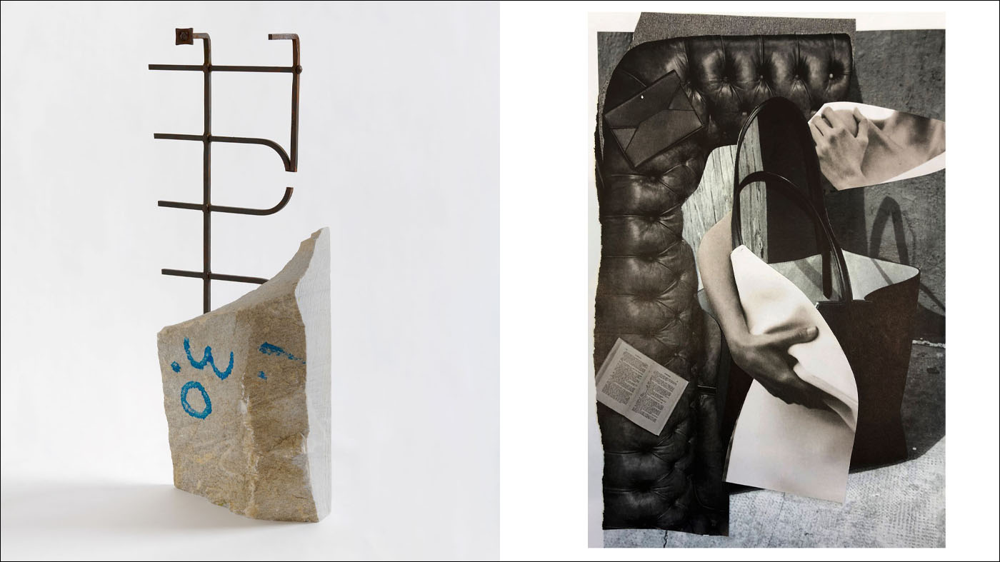 inks Parts of the Game, 2023, Stahl, PVC | rechts Living, 2024, Collage aus Magazinseiten | © Vanessa Henn